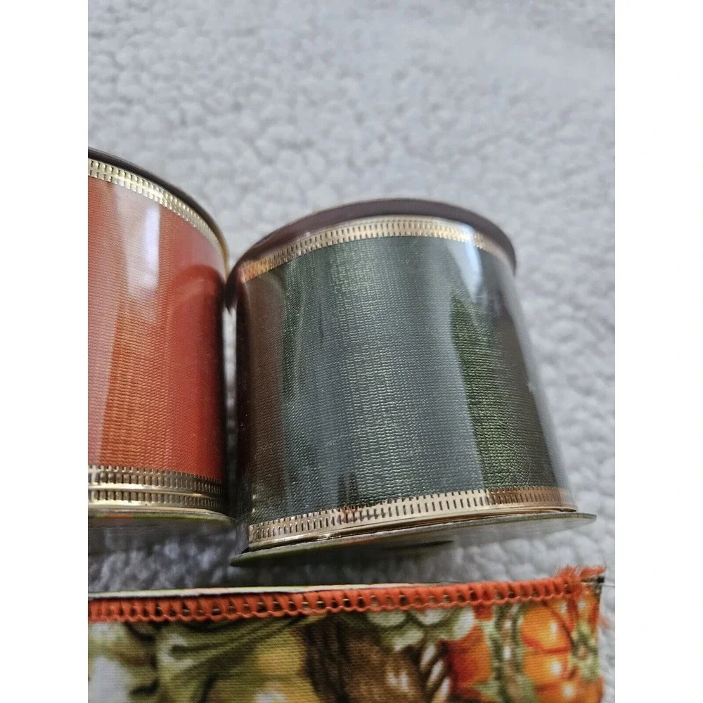 Vintage 2002 Autumn Accents Ribbon Orange Green New & Used‎ Lot Of 3 Spools Fall
